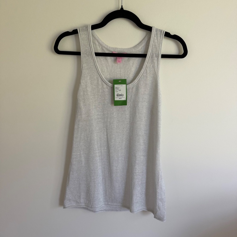 Lilly Pulitzer Patti Sweater Tank Silver Metallic Linen Blend Top 24456 NWT S